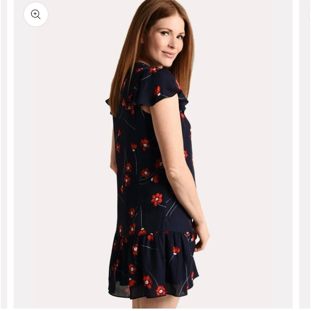 New Parker Violet Dress Navy Red Floral Silk Blend Women's Size Small Flutter - Picture 3 of 14